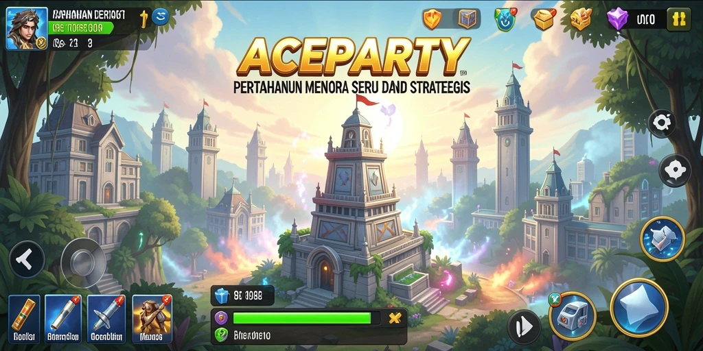 Gameplay ACEPARTY yang menarik dengan menara pertahanan yang beragam.