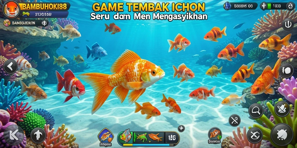 Screenshot menampilkan aksi seru dalam game Tembak Ikan BAMBUHOKI88.