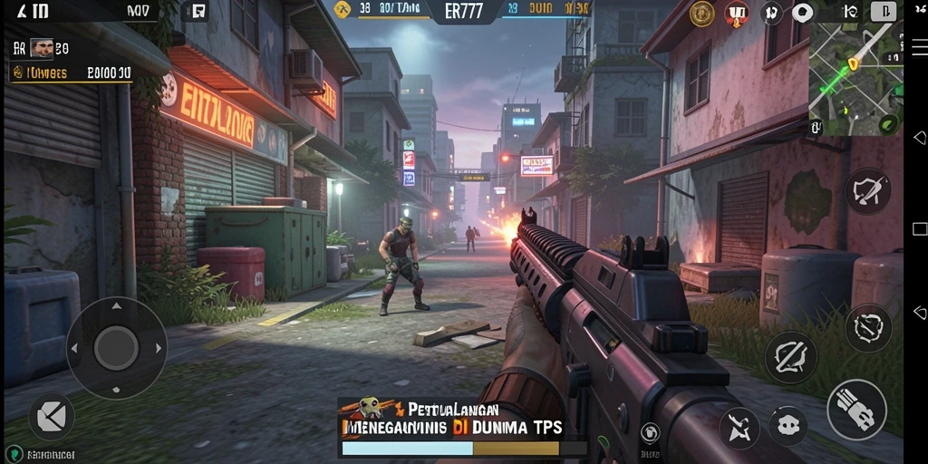Screenshot gameplay ER777 yang menunjukkan aksi tembak-menembak yang intens.
