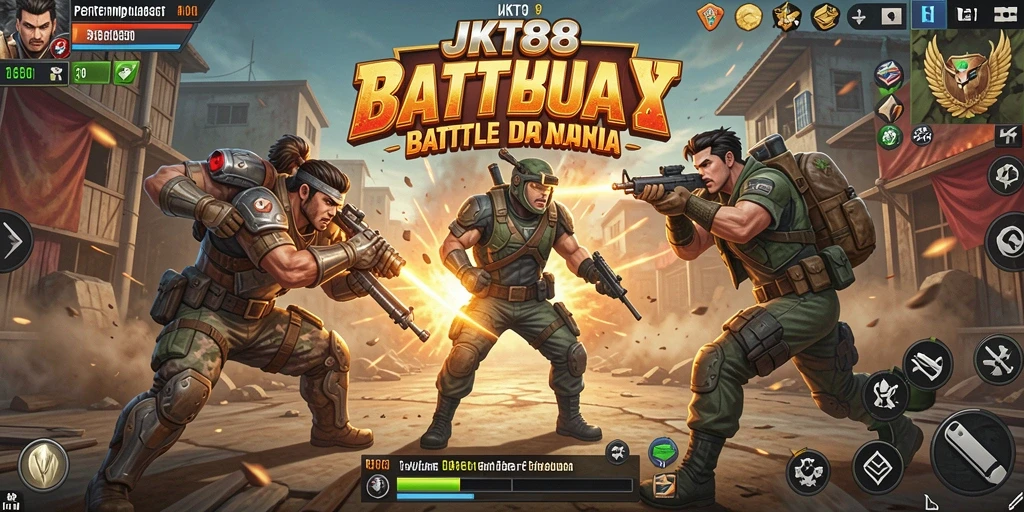 Screenshot gameplay JKT88 menampilkan aksi pertempuran seru dalam Battle Royale.