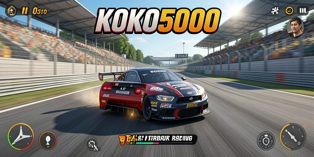 Tampilan gameplay KOKO5000 yang mendebarkan dalam balapan kecepatan tinggi.