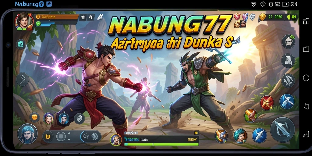 Gameplay NABUNG77 dengan pertarungan yang seru dan karakter unik.