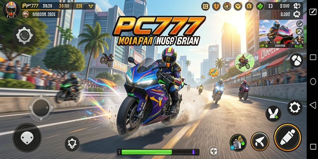 Tampilan gameplay seru dalam balapan motor di PC777.