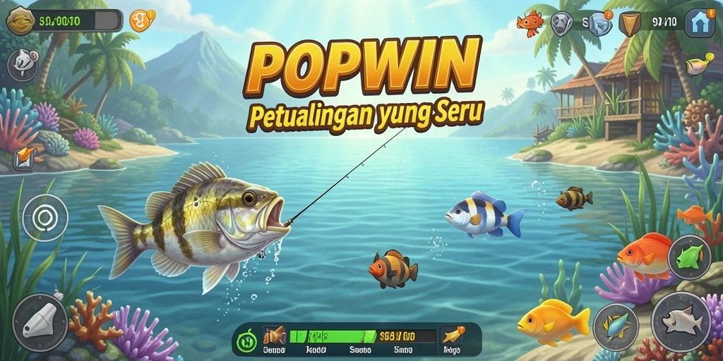 Screenshot menunjukkan aktivitas memancing seru dalam game POPWIN.