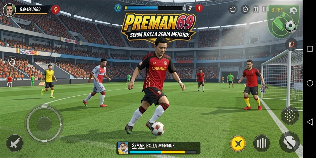 Tampilan gameplay memukau dalam PREMAN69 dengan aksi sepak bola seru.