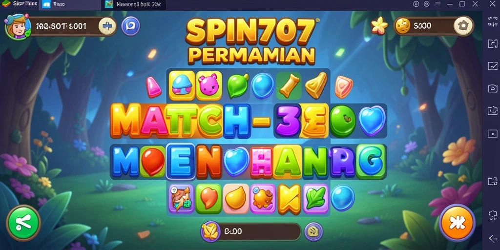 Tampilan gameplay SPIN707 yang menampilkan elemen Match-3 yang penuh warna.