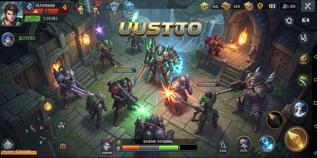 Tampilan gameplay seru di UUSTOTO dengan pertempuran dan pembangunan kerajaan.