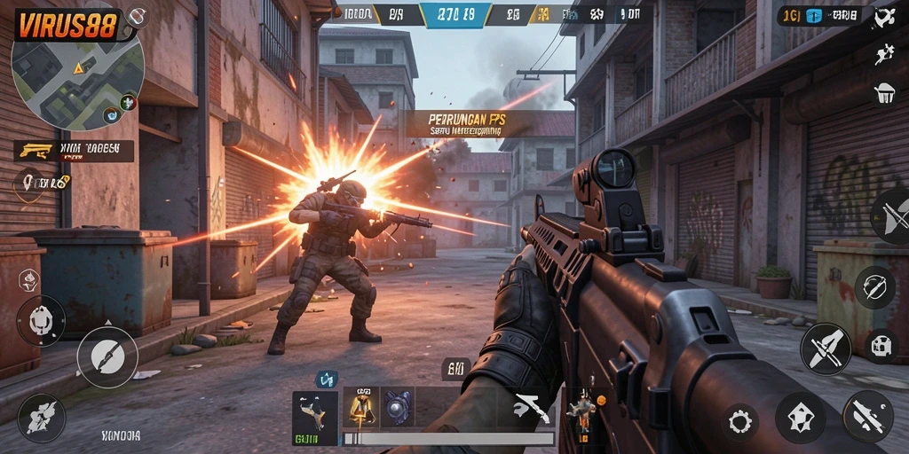 Tampilkan aksi menegangkan dalam gameplay VIRUS88.